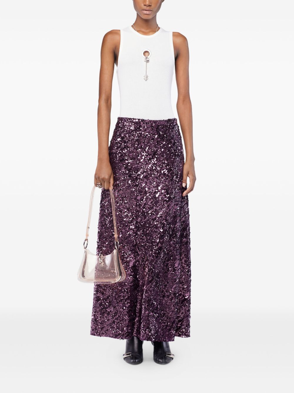 Gonna lunga con paillettes in viola Rabanne - donna 