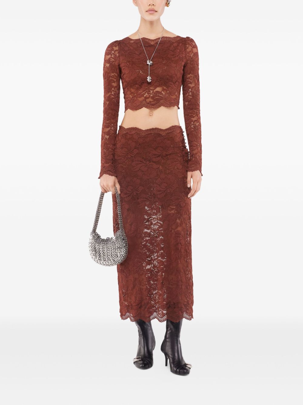 Gonna midi in pizzo mattone Rabanne - donna 
