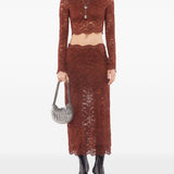 Gonna midi in pizzo mattone Rabanne - donna 
