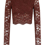 Top a manica lunga in pizzo in marrone Rabanne - donna 