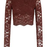 Top a manica lunga in pizzo in marrone Rabanne - donna 