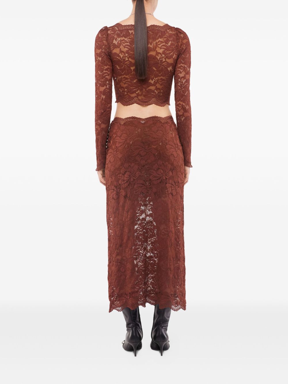 Top a manica lunga in pizzo in marrone Rabanne - donna 