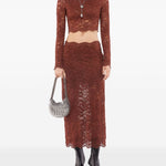 Top a manica lunga in pizzo in marrone Rabanne - donna 