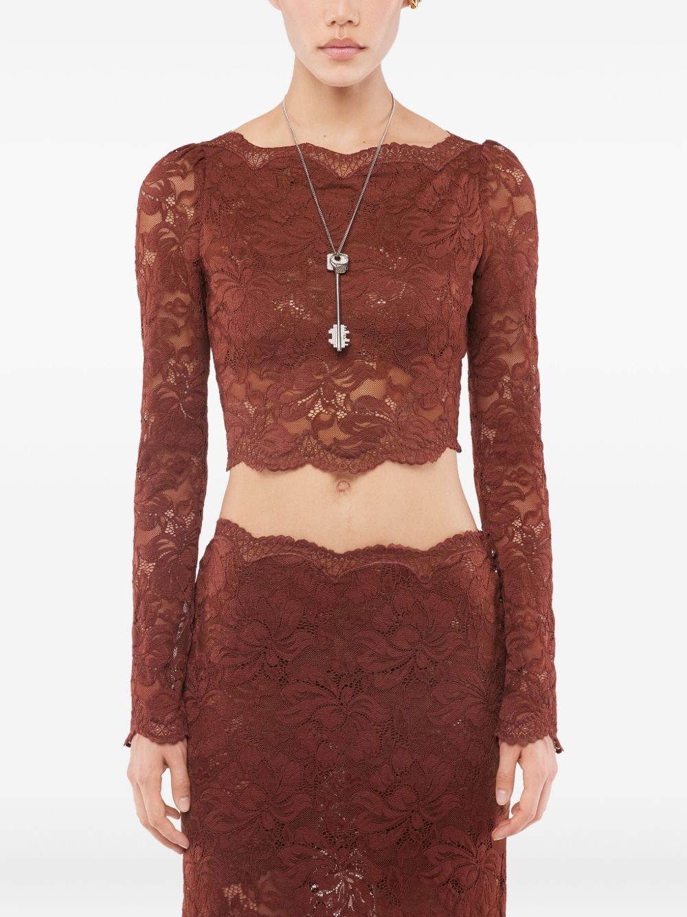 Top a manica lunga in pizzo in marrone Rabanne - donna 