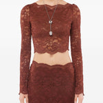 Top a manica lunga in pizzo in marrone Rabanne - donna 