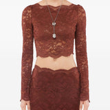 Top a manica lunga in pizzo in marrone Rabanne - donna 