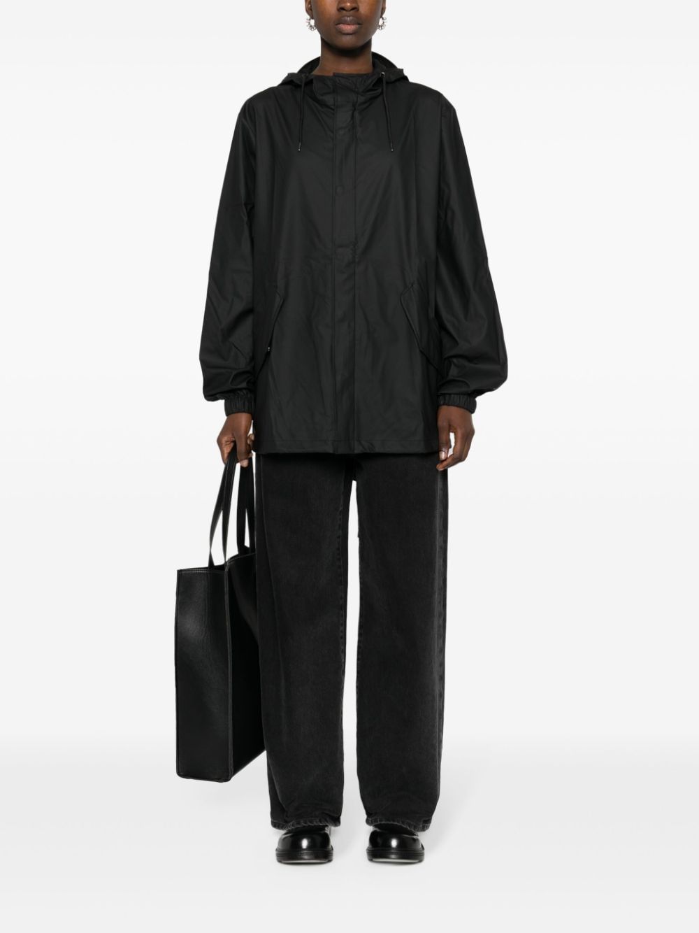 Parka rivestito con cappuccio e coulisse  in nero Rains - uomo 