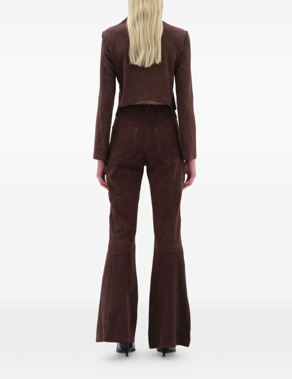 Pantaloni svasati in pelle scamosciata in marrone Remain - donna 
