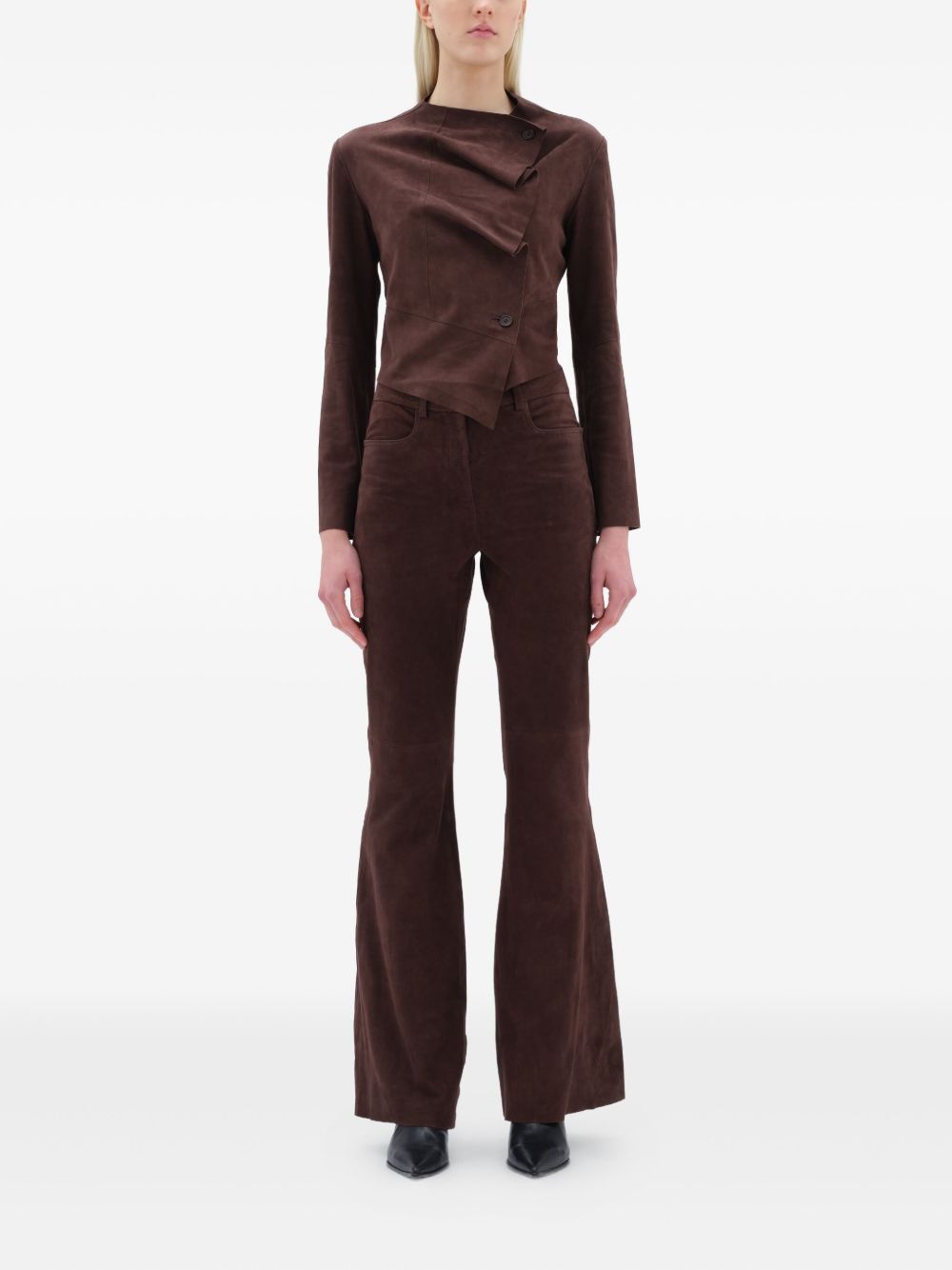 Pantaloni svasati in pelle scamosciata in marrone Remain - donna 