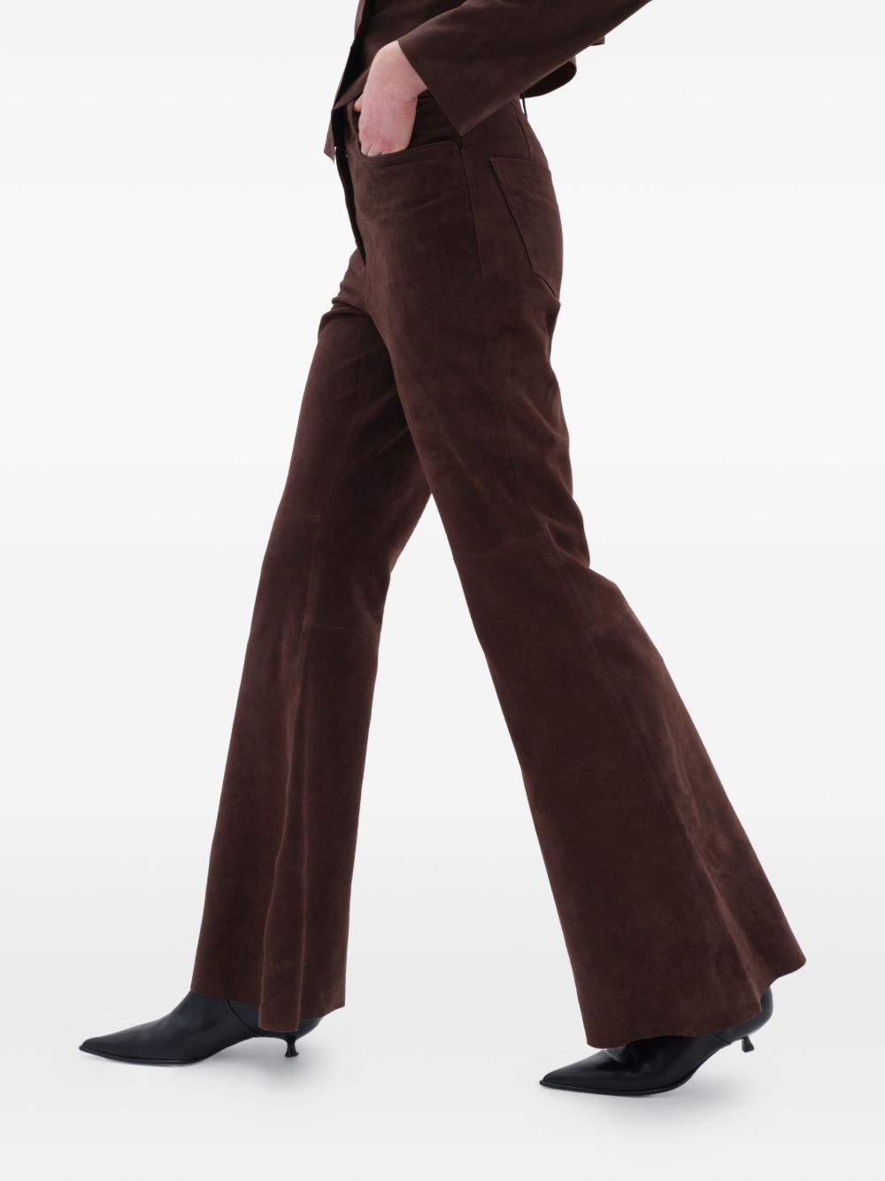 Pantaloni svasati in pelle scamosciata in marrone Remain - donna 