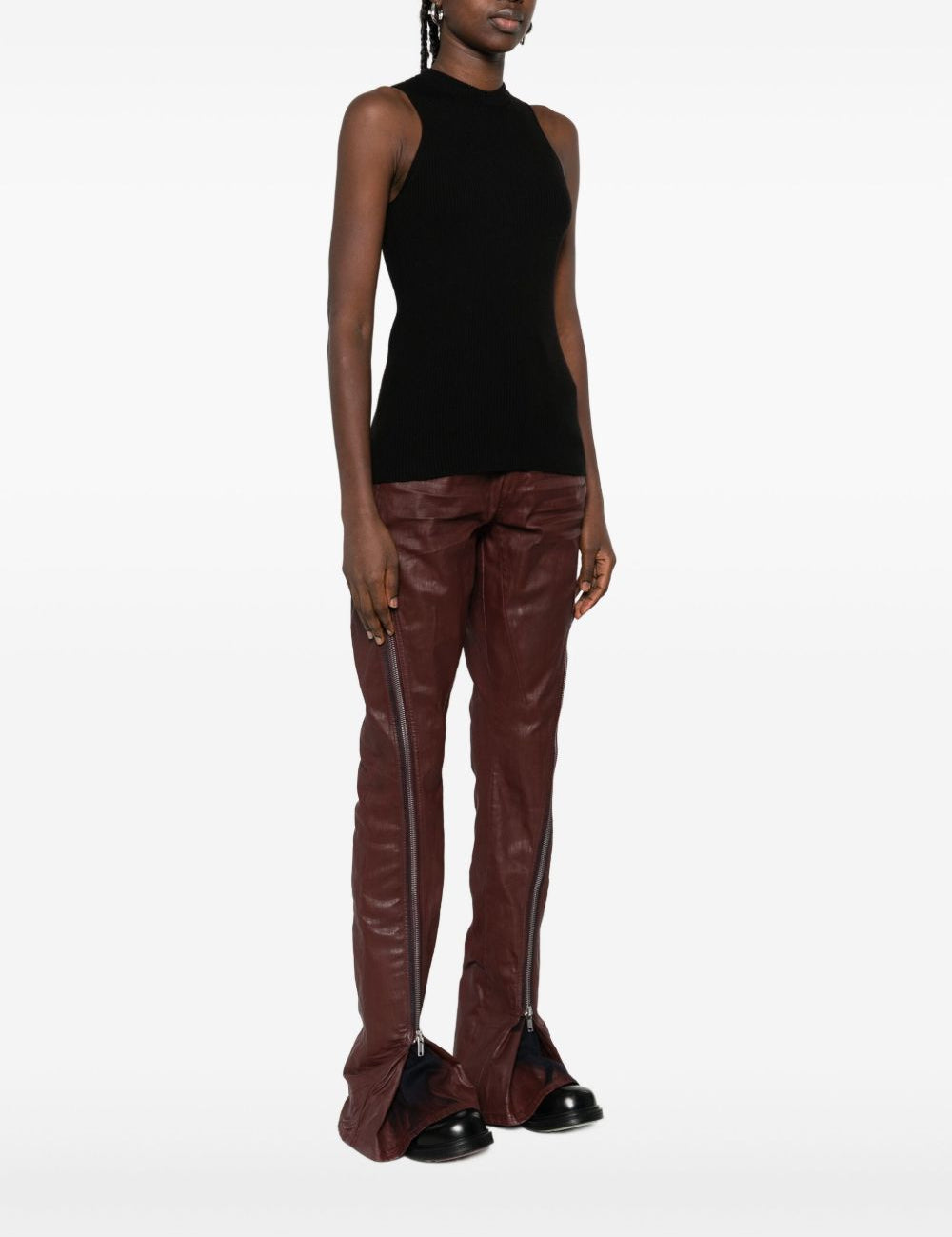 Top a coste a collo alto in nero Rick owens - donna 