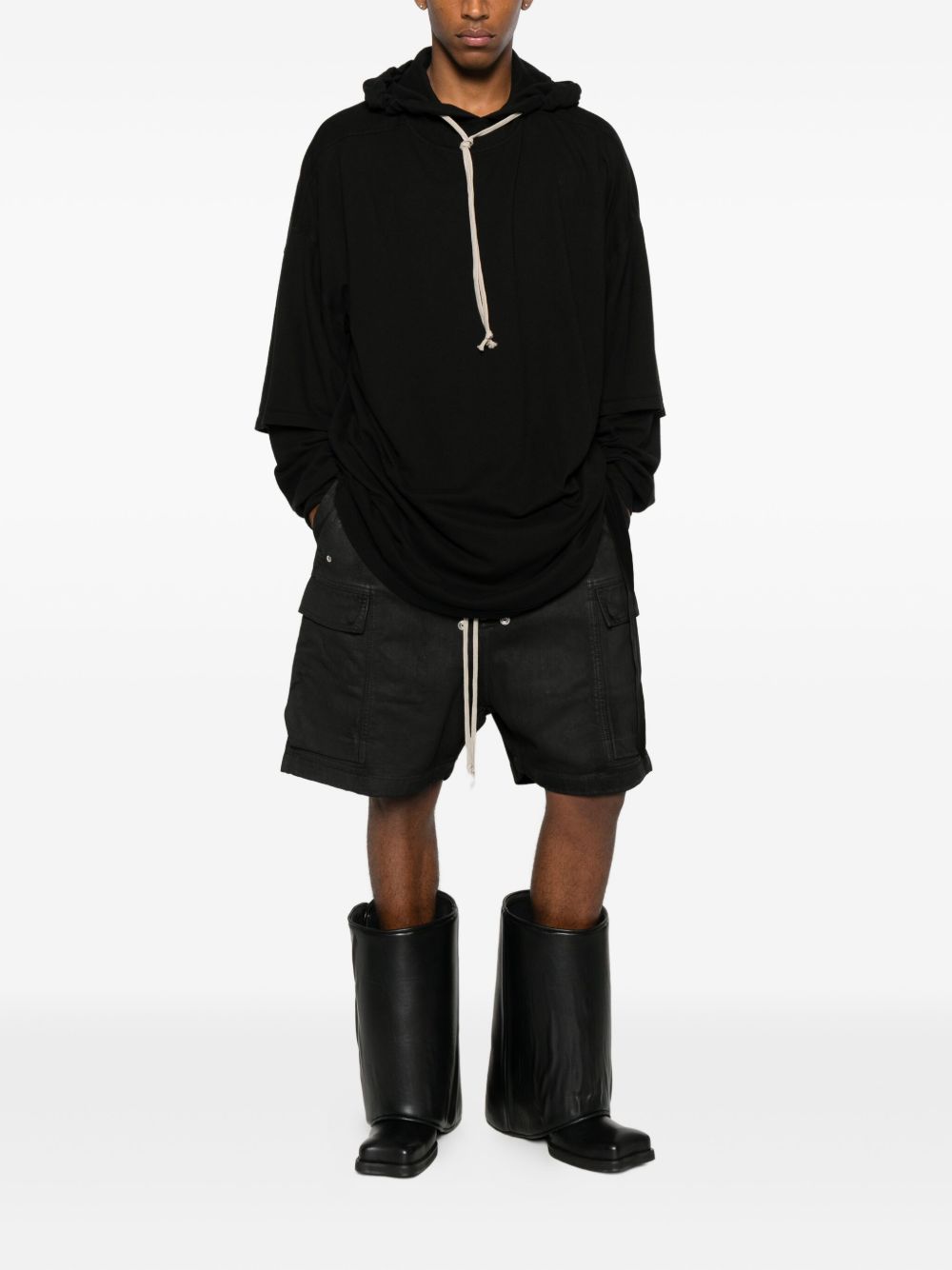 Felpa con coulisse a strati tommy in nero Rick owens drkshdw - uomo 