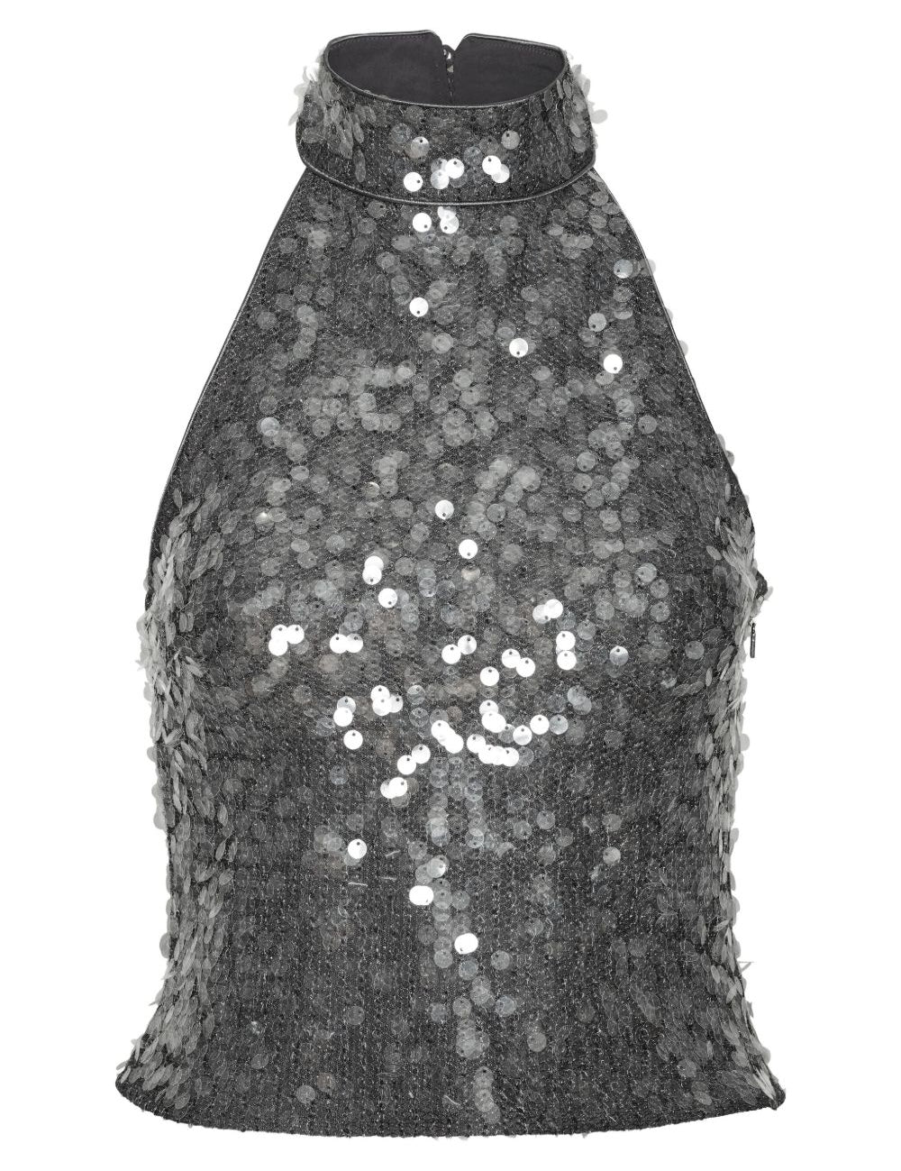 Top Con Paillettes a collo alto in grigio Rotate - donna 