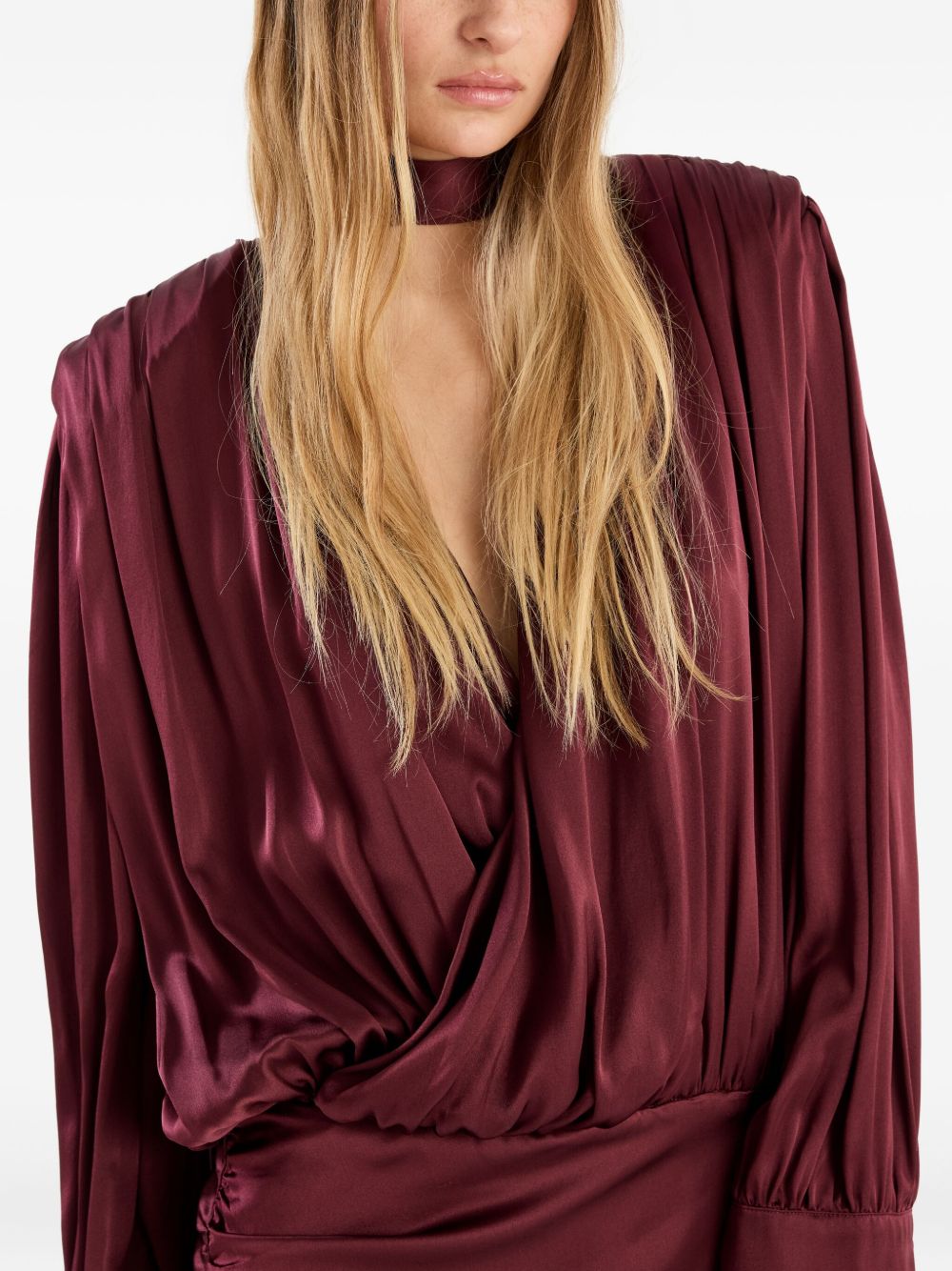 Abito mini con finitura satinata in bordeaux Rotate - donna 