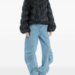 Bomber plissettato in nero Rotate - donna 