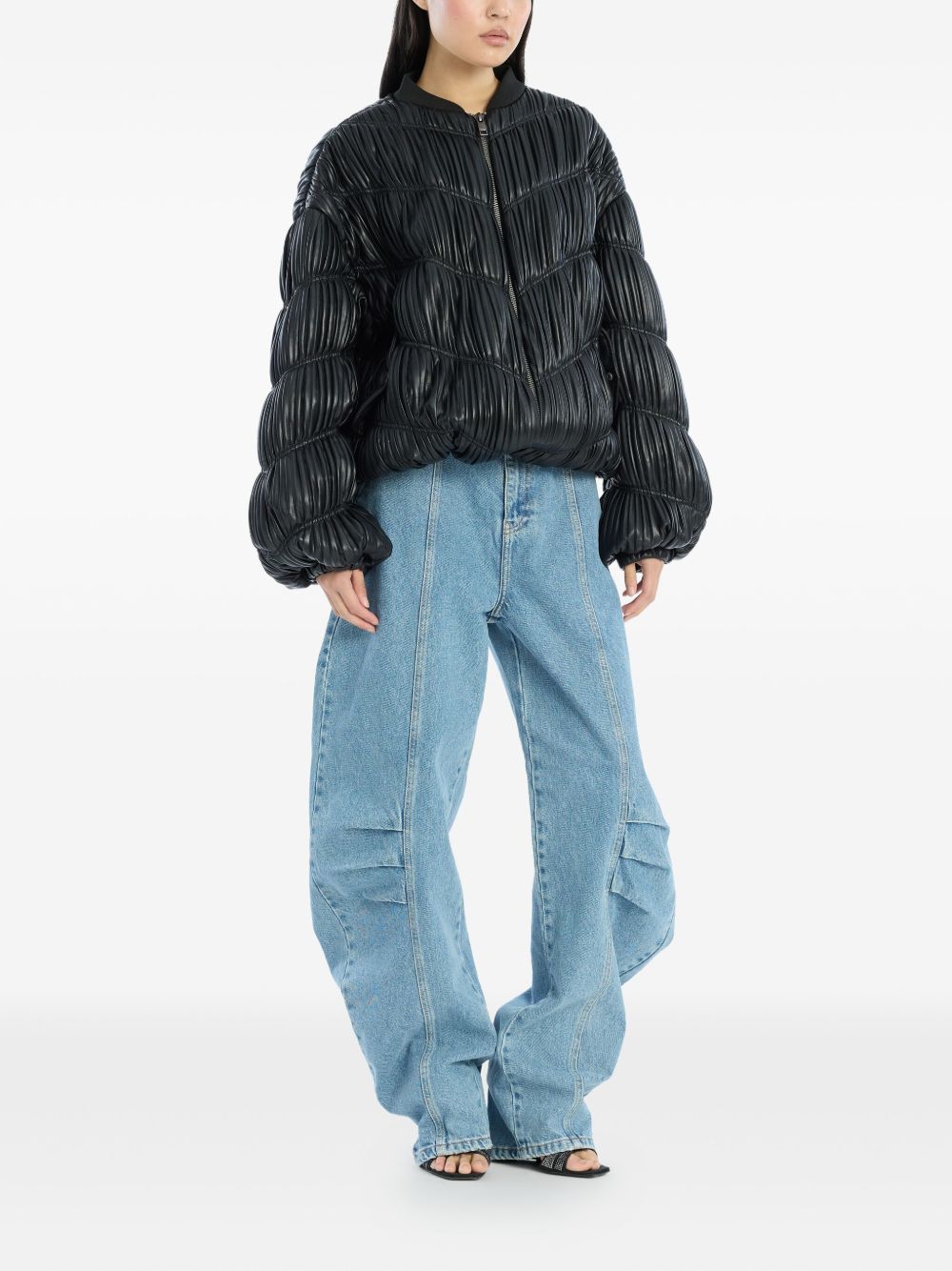 Bomber plissettato in nero Rotate - donna 