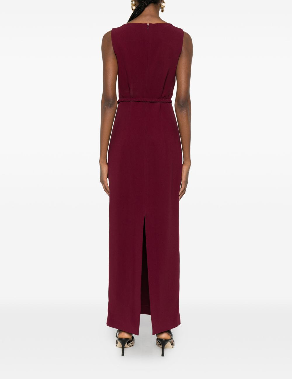 Abito lungo con cintura in bordeaux Rowen rose - donna 