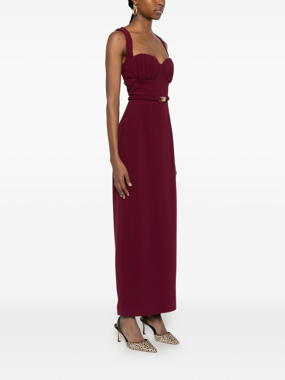 Abito lungo con cintura in bordeaux Rowen rose - donna 