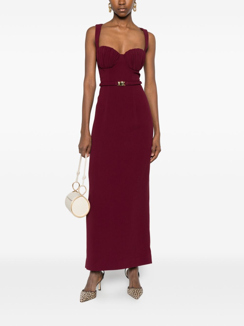 Abito lungo con cintura in bordeaux Rowen rose - donna 