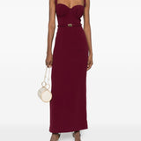 Abito lungo con cintura in bordeaux Rowen rose - donna 