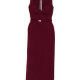 Abito lungo con cintura in bordeaux Rowen rose - donna 
