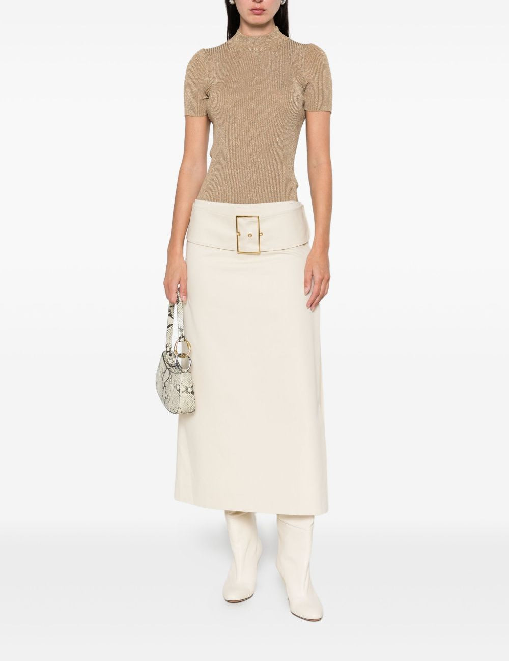Gonna midi con fibbia in beige Rowen rose - donna 