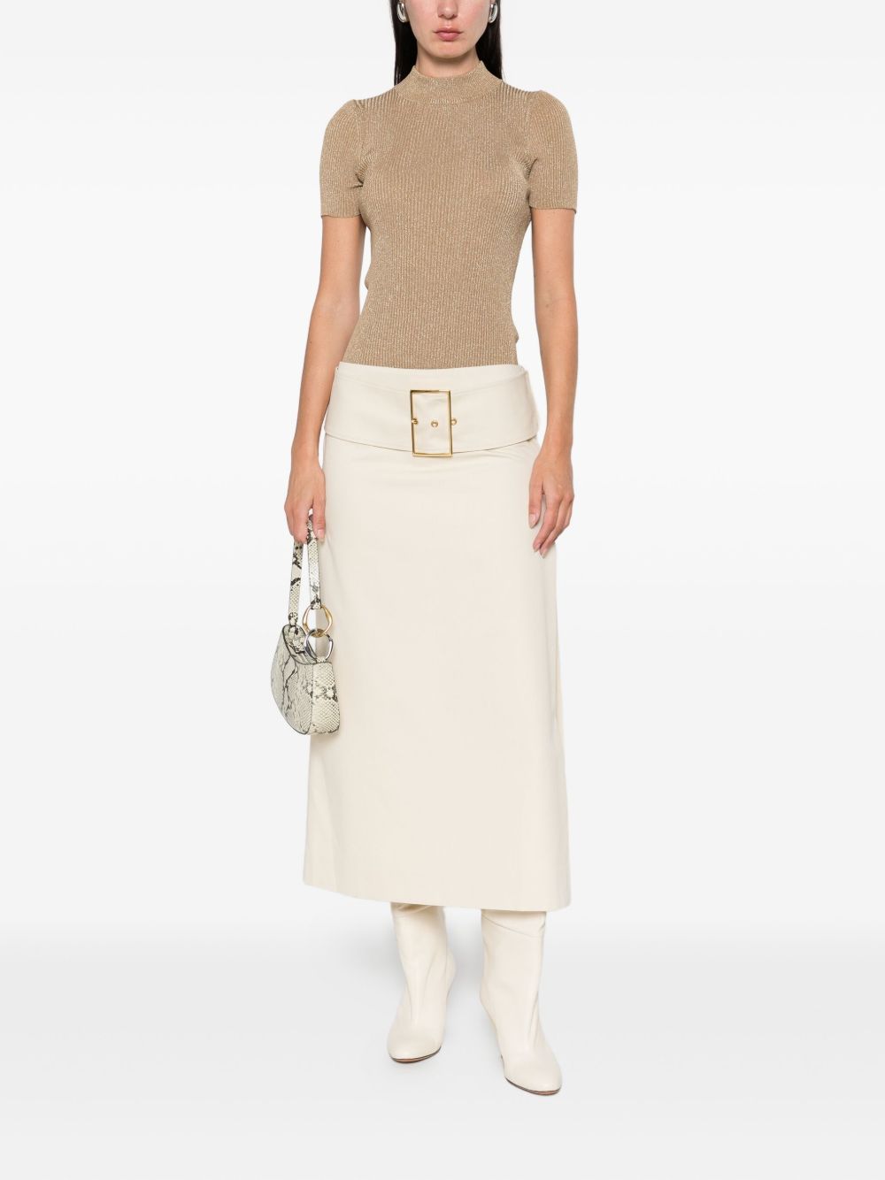 Gonna midi con fibbia in beige Rowen rose - donna 