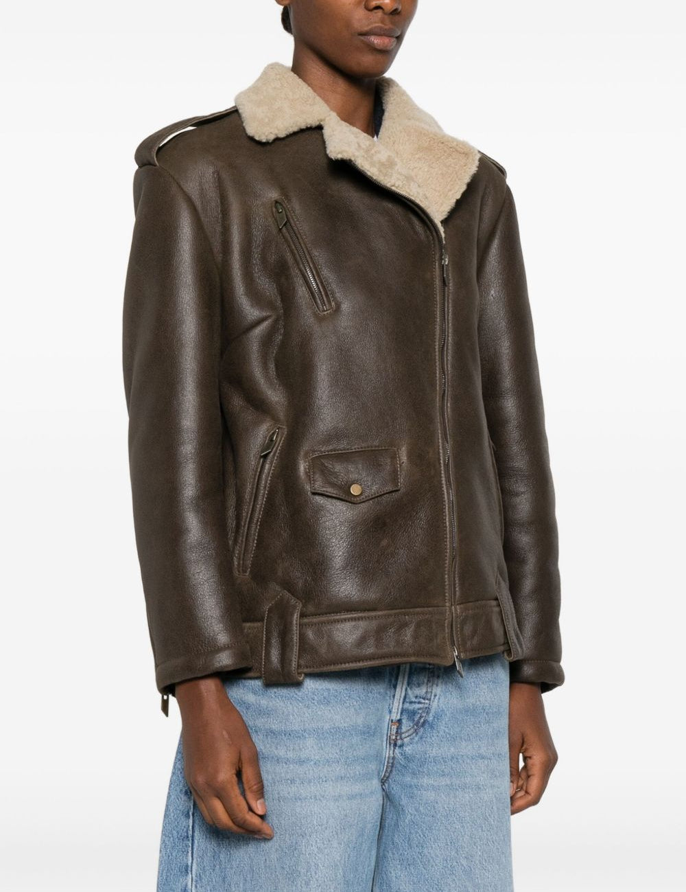 Giacca in pelle con zip in marrone Salvatore santoro - donna 