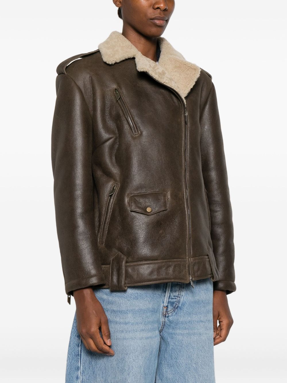 Giacca in pelle con zip in marrone Salvatore santoro - donna 