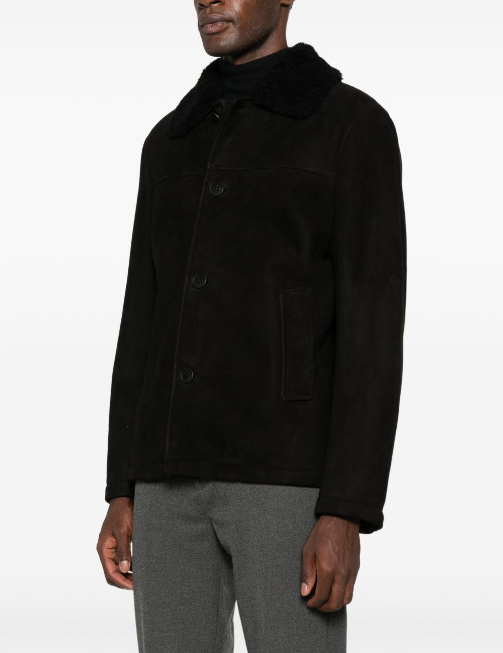 Cappotto con collo in shearling nero Salvatore Santoro - uomo 