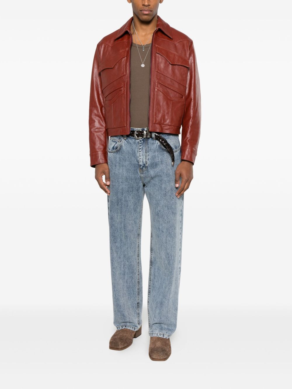 Giacca in pelle leota in rosso Second layer - uomo 