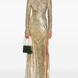 Abito lungo a maniche lunghe in oro Self-portrait - donna 