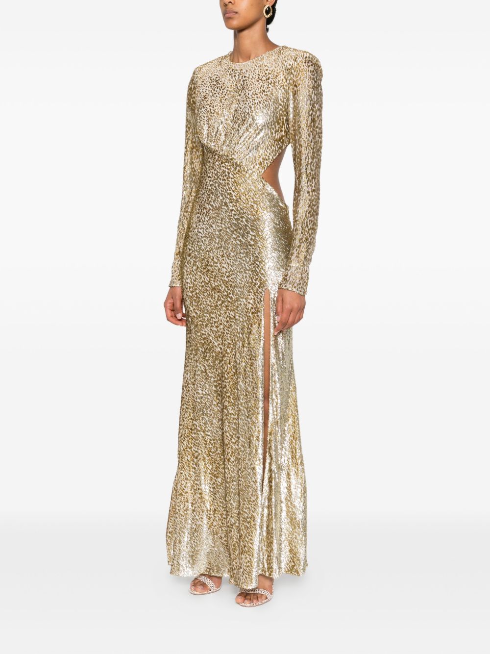 Abito lungo a maniche lunghe in oro Self-portrait - donna 