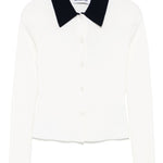 Cardigan colletto polo in lana bianco Self-Portrait - donna 