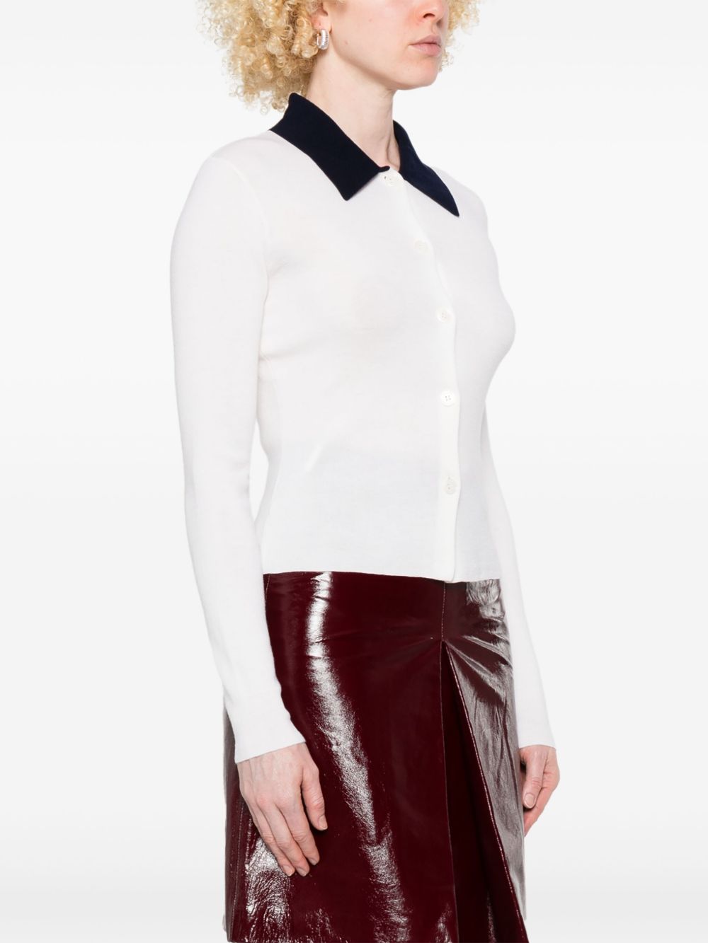 Cardigan colletto polo in lana bianco Self-Portrait - donna 