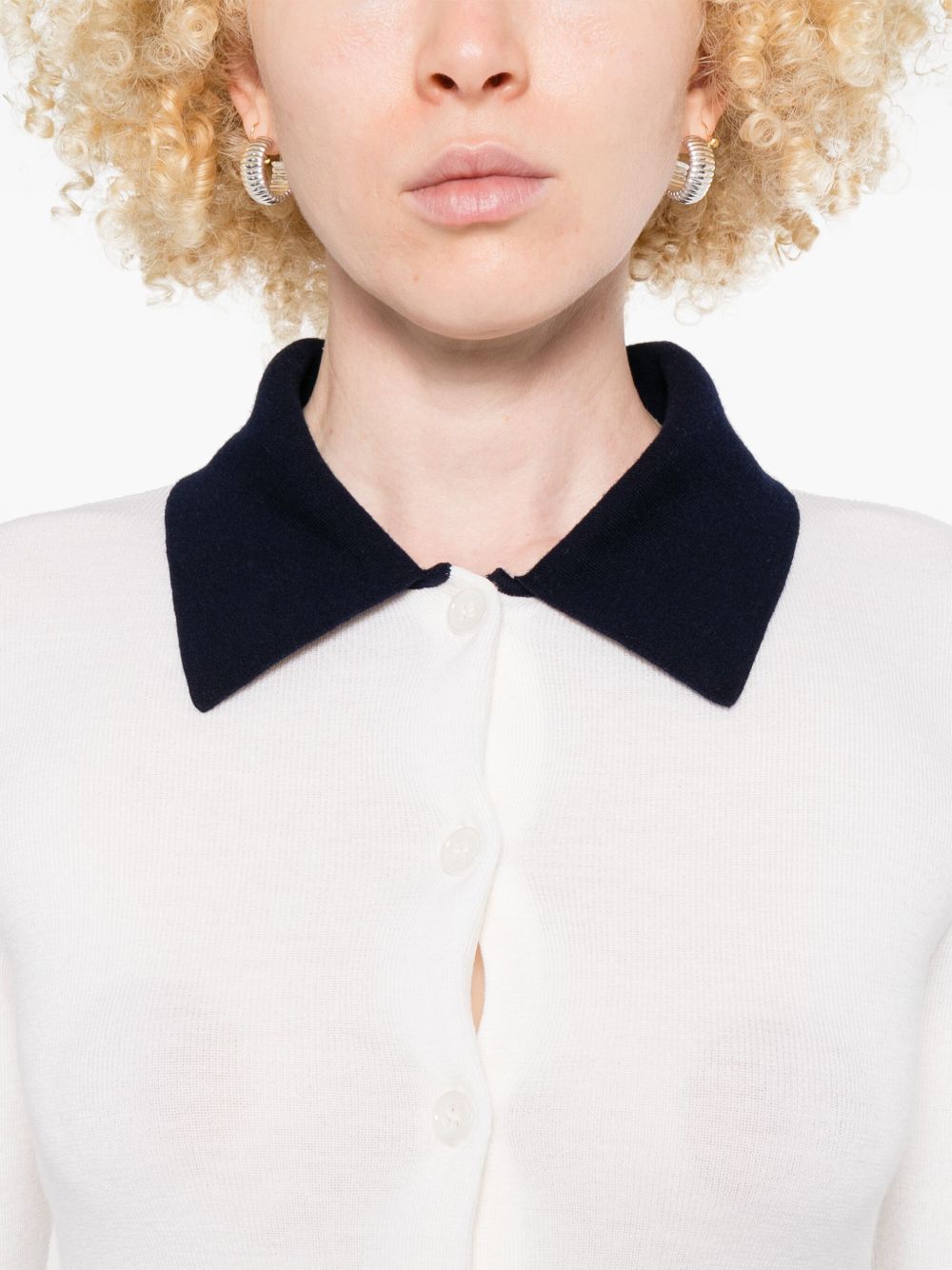 Cardigan colletto polo in lana bianco Self-Portrait - donna 