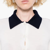 Cardigan colletto polo in lana bianco Self-Portrait - donna 