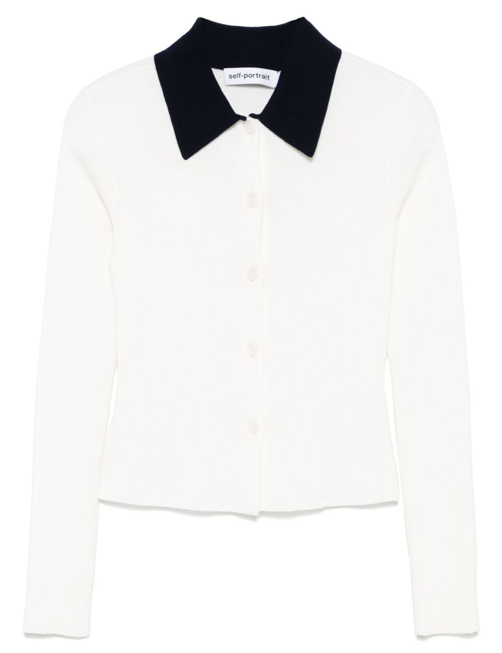 Cardigan colletto polo in lana bianco Self-Portrait - donna 