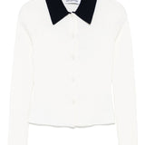 Cardigan colletto polo in lana bianco Self-Portrait - donna 