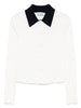 Self-Portrait women's white wool polo collar cardigan
