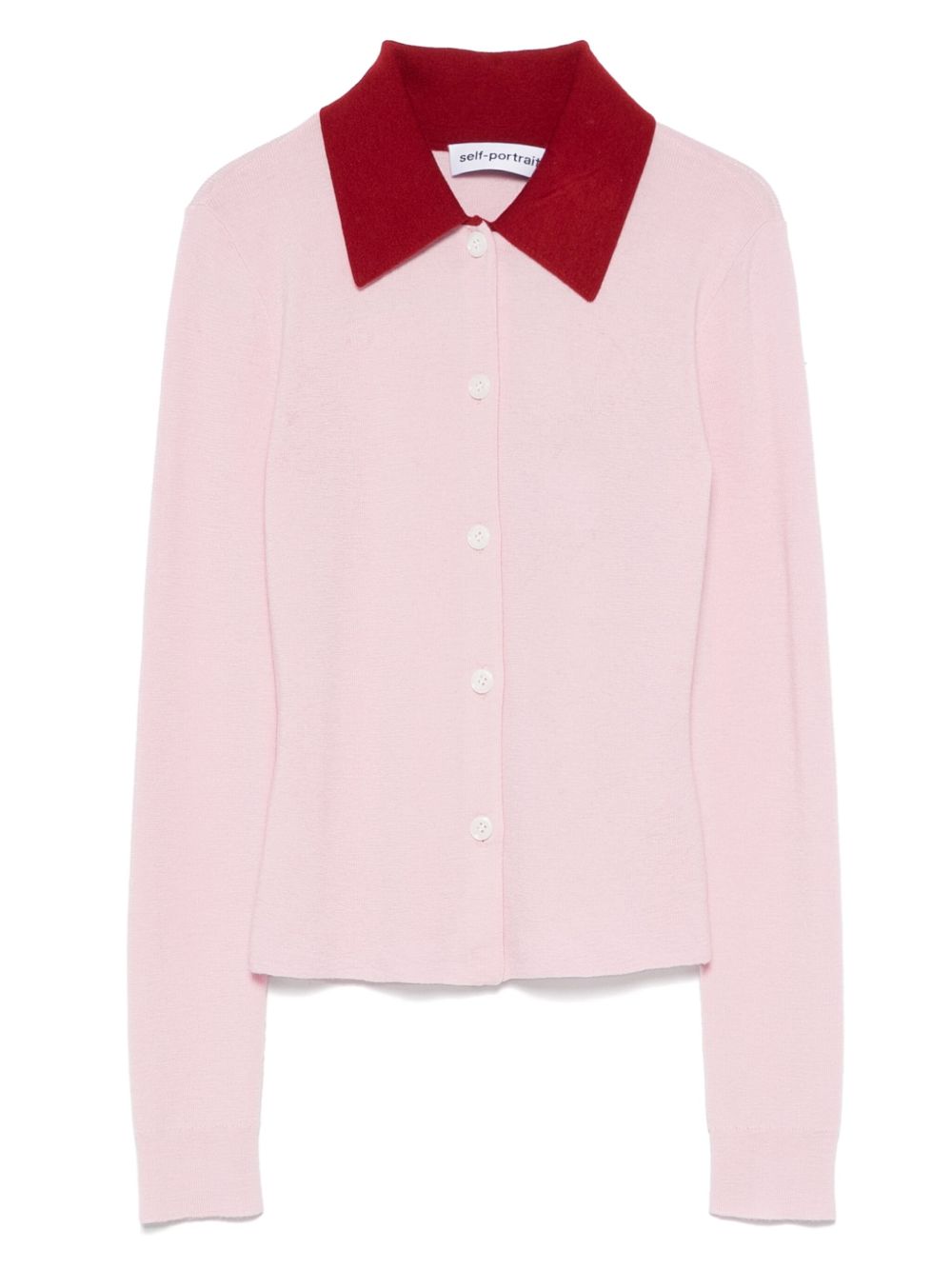 Cardigan colletto polo in lana in rosa Self-portrait - donna 