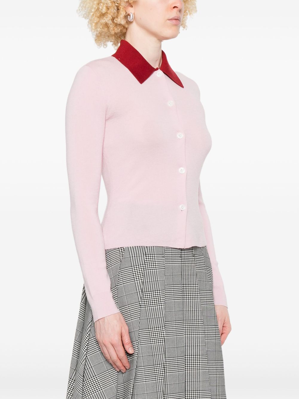 Cardigan colletto polo in lana in rosa Self-portrait - donna 