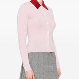 Cardigan colletto polo in lana in rosa Self-portrait - donna 