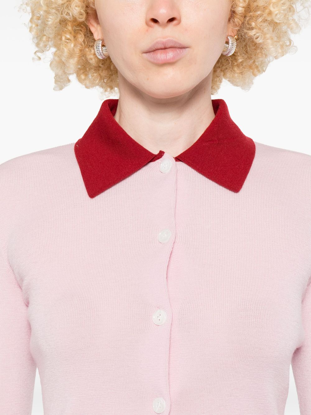 Cardigan colletto polo in lana in rosa Self-portrait - donna 