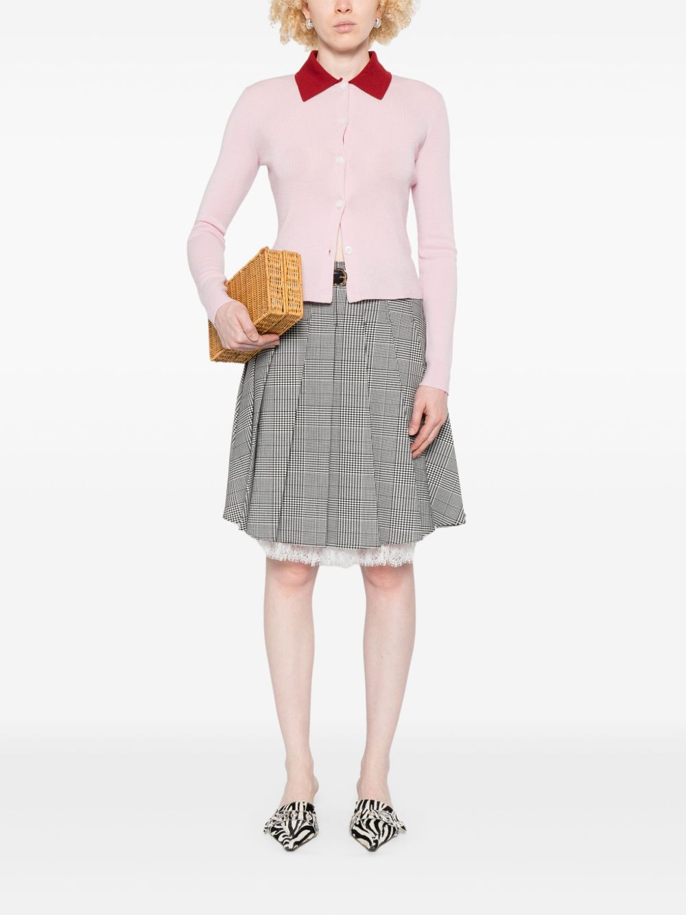 Cardigan colletto polo in lana in rosa Self-portrait - donna 