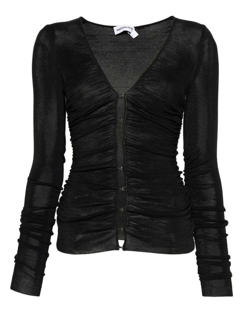 Top con bottoni frontali e dettaglio ruches in nero Self-portrait - donna 