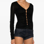 Top con bottoni frontali e dettaglio ruches in nero Self-portrait - donna 