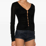 Top con bottoni frontali e dettaglio ruches in nero Self-portrait - donna 