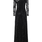 Abito lungo con strass a maniche lunghe in nero Self-portrait - donna 