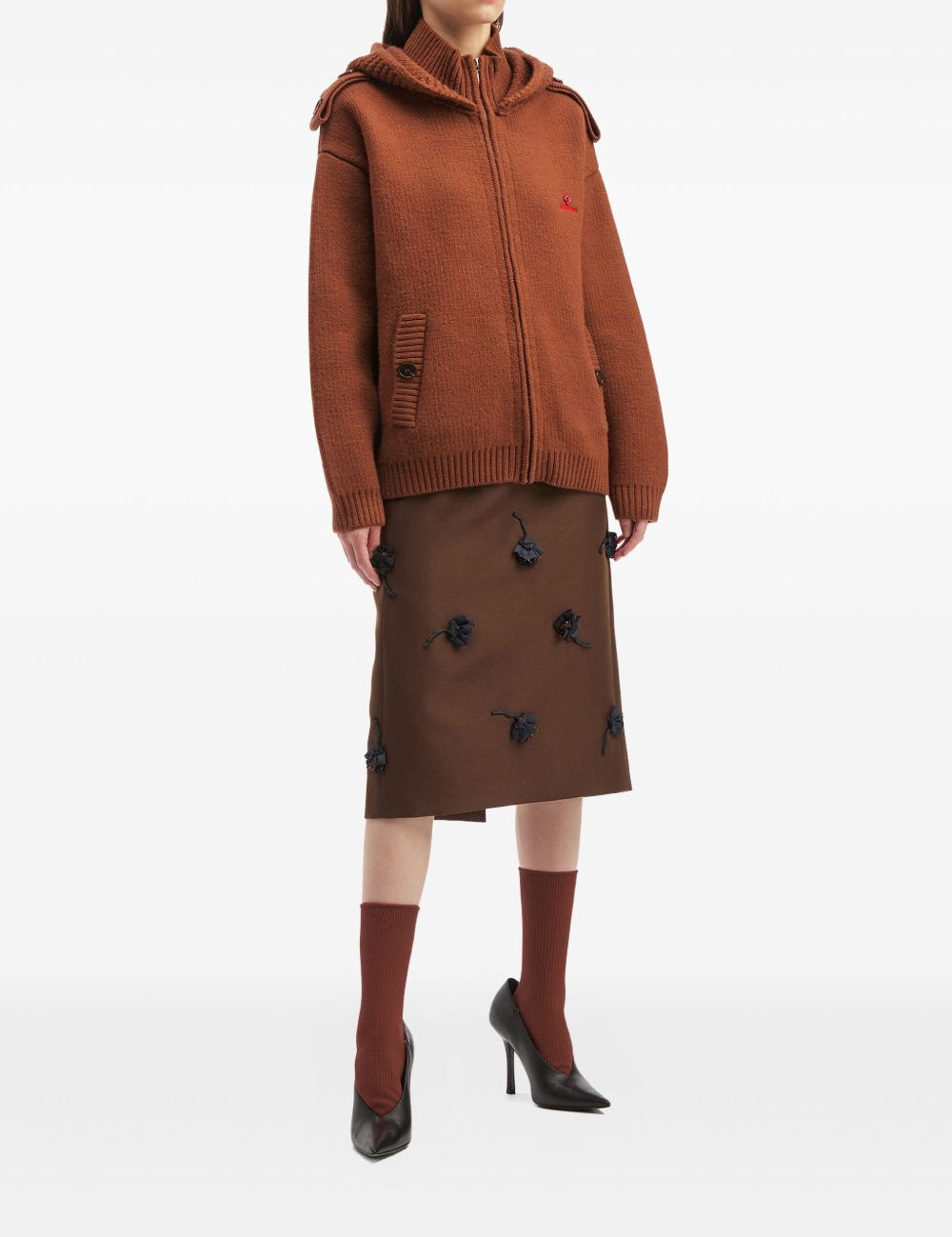 Gonna midi con applicazione a fiori in marrone Shushu/tong - donna 